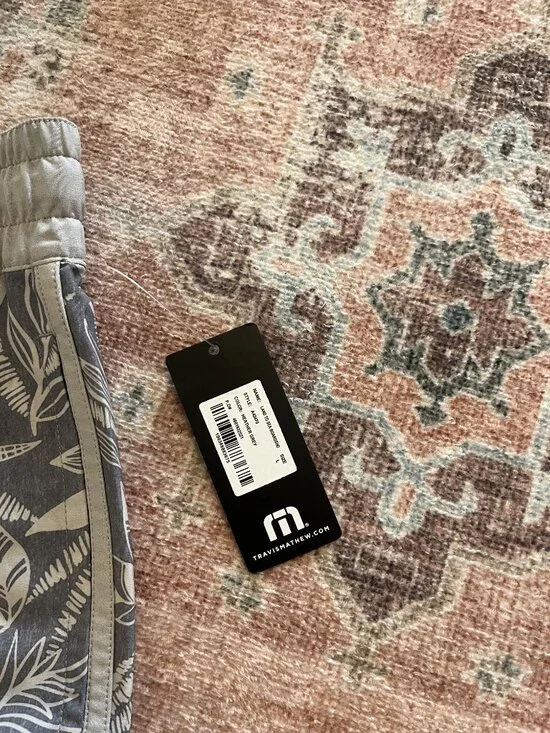 NWT Travis Mathew Tropical Palm Print boardshorts Gray Tan L - Picture 2 of 5